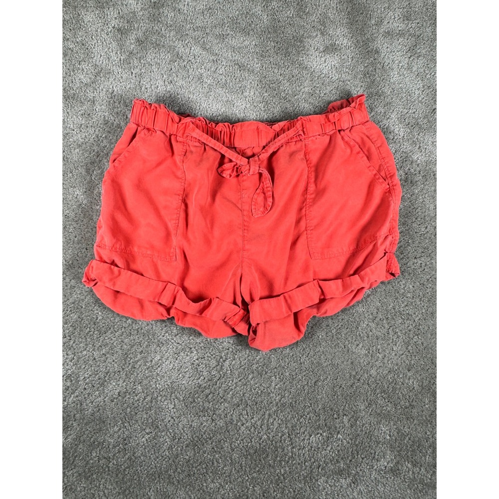 Aerie Coral Red Lyocell Paperbag Waist Shorts XL Drawstring Pockets Rolled Hem